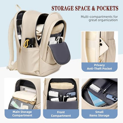 Hidds Travel Laptop Backpack for Women 15.6 Inch Computer Backpacks with USB Charging Hole Anti Theft Carry on Bag College Bookbag Large Back Pack for Work Business Travel Commuter Daypack-Champagne - color: 02-light Champagne