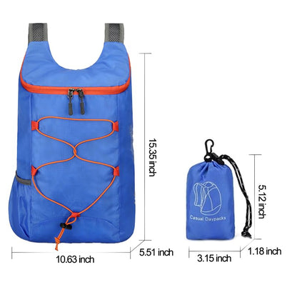 Foldable Hiking Backpack with Waterproof Front Zipper Pocket, Lightweight Hydration Backpack, Water Pack for Day Hiking Commuting, Cycling Rave for Men Women, Blue