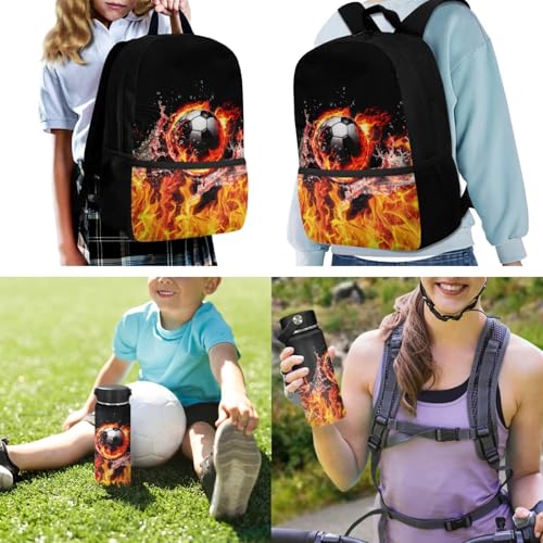 ZOUTAIRONG School Bags for Boys 7-10/10-12/12-16, Flaming Water Soccer Ball Design Insulated Water Bottle for Hot & Cold Drinks, Casual Cute Backpack with Side Pockets - color: Flaming Water Soccer Ball Design