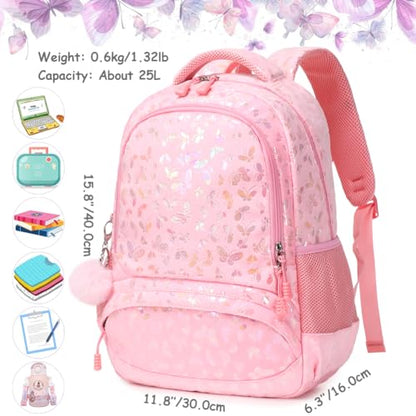 Meisohua Girls Backpack Elementary School Bags for Girls Bookbags for Kids Preschool Kindergarten Primary Kids Backpacks with Chest Strap - color: Furry Butterfly Pink