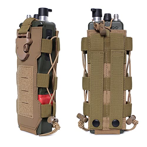 2023 Upgrade Laser Cut Design Molle Radio Pouch Holder & Molle Adjustable Water Bottle Holder 40 oz,Black/Green/Coyote Tan Tactical Bottle Pouch for Backpack Belt - color: Tan