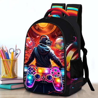 Boys Backpack with Lunch Box and Pencil Case, 3Pcs Gamer Backpack for Boys Teens, 17 Inch Large Capacity - color: GAME-YLWJ-7