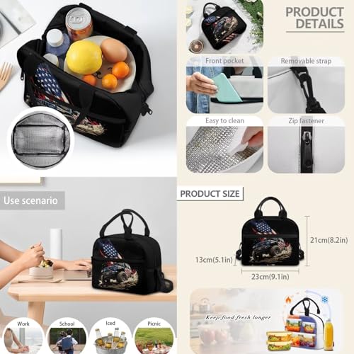 3PCS Backpack USA Flag Car 3 In 1 Bookbag Set with Lunch Box Pencil Case 17 Inch Travel Laptop Daypacks for Middle High School Students - color: Usa Flag Car