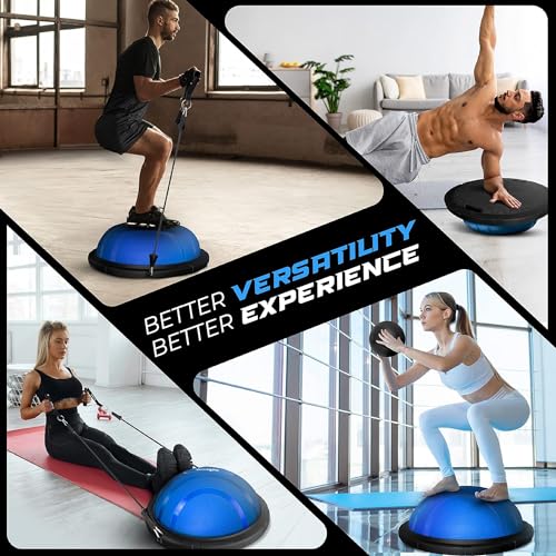 Yes4All 880LBS Half Ball Balance Trainer, Pilates Balance & Stability Ball for Exercises, Home Gym, Floor & Full Body Workouts - color: C. Upgrade Combo - Black/Blue