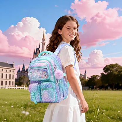 Girls Backpack,School Bag for Kids,Primary,Elementary,teen ages 6-15 Girls Bookbag,Students Kawaii Backpack Blue mermaid - color: Blue Mermaid