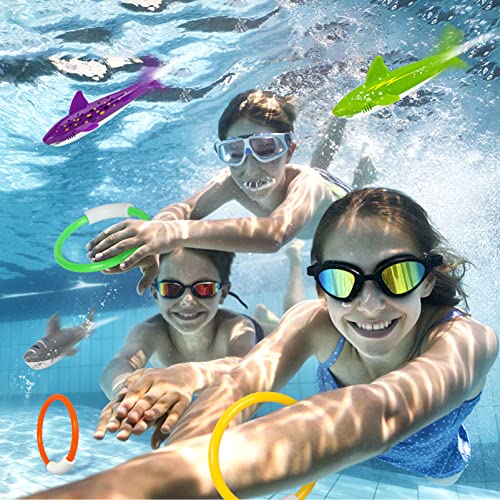 Pool Diving Toys, Underwater Swimming Pool Toys for Kids Ages 4-8, Diving Rings and Training Sharks for Learning to Swim, 8 Pack