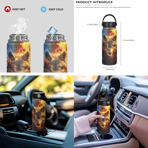 ZOUTAIRONG Flaming Wolf Print Backpack and Small Water Bottle, Large Capacity School Bags Lightweight Bookbag with Side Pockets for Small Thermos - color: Flaming Wolf