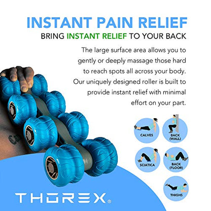THOREX 8-Wheel Back Massager and Neck Knot Remover - Chiropractor Approved Manual Deep Tissue Massage Tool for Upper Back, Trapezius Pain Relief and Trigger Point Therapy - Self Recovery Muscle Stick
