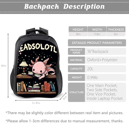 Kids Backpack School Bookbag 16inch Schoolbag With Lunch Box Bag And Pencil Case Set For Boys Girls - color: Axolotl