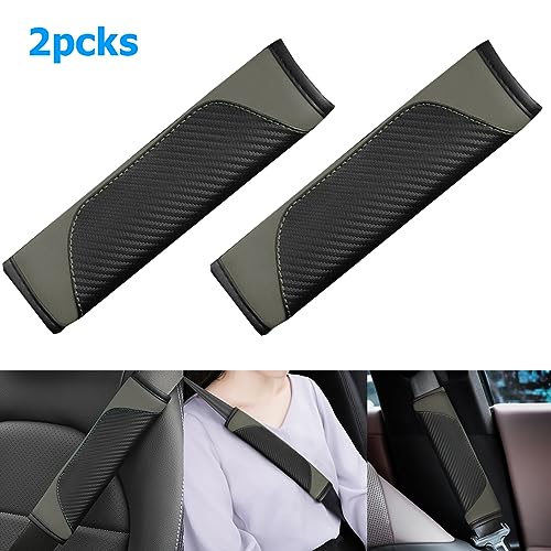 AUCELI 2PCS Car Seat Belt Cover, Carbon Fiber Seatbelt Shoulder Strap Covers, Breathable Leather Soft Harness Pad Protect Your Neck and Shoulder Compatible with Cars - color: Black/Gray