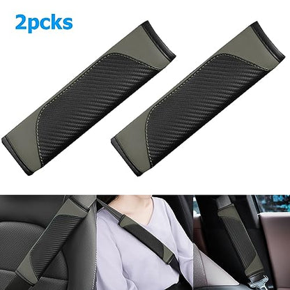 AUCELI 2PCS Car Seat Belt Cover, Carbon Fiber Seatbelt Shoulder Strap Covers, Breathable Leather Soft Harness Pad Protect Your Neck and Shoulder Compatible with Cars - color: Black/Gray
