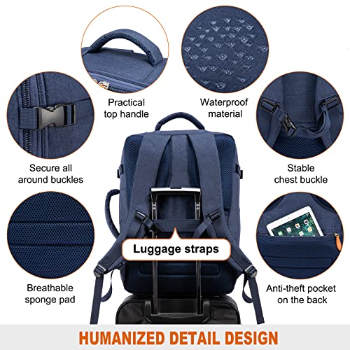 LOVEVOOK Carry on Backpack, 45L Large Travel Backpack for Women Men Airline Approved, Expandable Large Suitcase Backpacks With 4 Packing Cubes, Aer Travel Pack 3, Water Resistant Weekender Bag - color: Dark Blue, size: X-Large