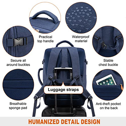 LOVEVOOK Carry on Backpack, 45L Large Travel Backpack for Women Men Airline Approved, Expandable Large Suitcase Backpacks With 4 Packing Cubes, Aer Travel Pack 3, Water Resistant Weekender Bag - color: Dark Blue, size: X-Large