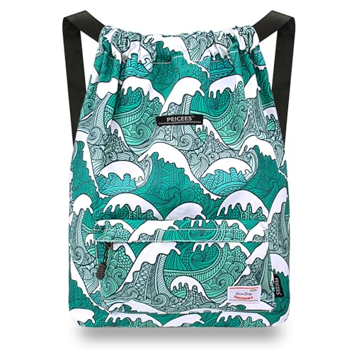 Peicees Waterproof Drawstring Sport Bag Lightweight Sackpack Backpack for Men and Women - color: X_sea Wave