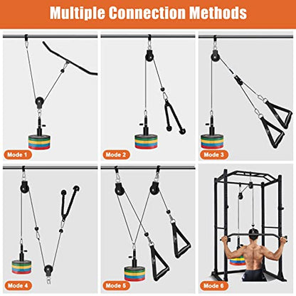 SERTT Home Gym Pulley System - Tricep Workout, Lat Pulldown, Biceps Curl, Triceps, Shoulders, Back, Forearm, Weight Cable for Squat Rack, Garage - color: Black
