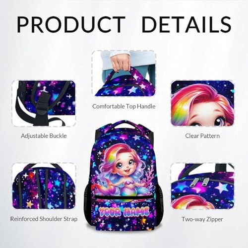 COZYAURA Personalized Kids Backpack for Girls with Custom Name - 17 Inch Mermaid School Bag for Kindergarten & Elementary Student Toddler Bookbag - color: Pink