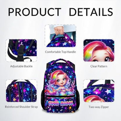COZYAURA Personalized Kids Backpack for Girls with Custom Name - 17 Inch Mermaid School Bag for Kindergarten & Elementary Student Toddler Bookbag - color: Pink