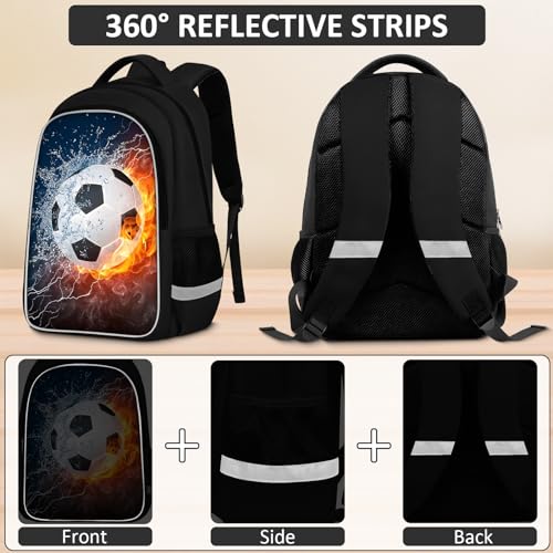 TILYTADLY School Backpack for Boys - 4pcs Soccer Boys Backpack with Lunch Box and Pencil Case for Kids Children Teens Elementary Middle School - Students Bag for Ages 6-18,17″Bookbag Travel Back Pack - color: Soccer-08-backpack Set