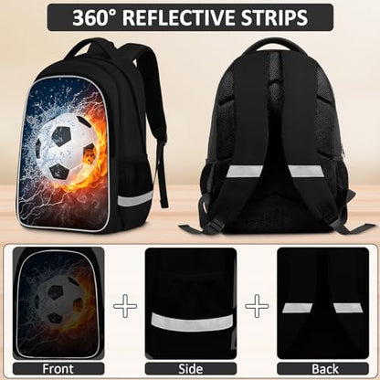 TILYTADLY School Backpack for Boys - 4pcs Soccer Boys Backpack with Lunch Box and Pencil Case for Kids Children Teens Elementary Middle School - Students Bag for Ages 6-18,17″Bookbag Travel Back Pack - color: Soccer-08-backpack Set