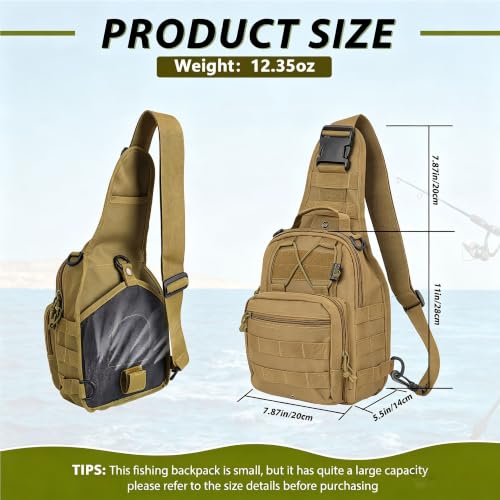 Fishing Backpack Small Fishing Tackle Storage Bag with 3 Methods of Carrying Large Capacity Sling Backpack for Outdoor Hiking Travel Hunting (Khaki) - color: Khaki