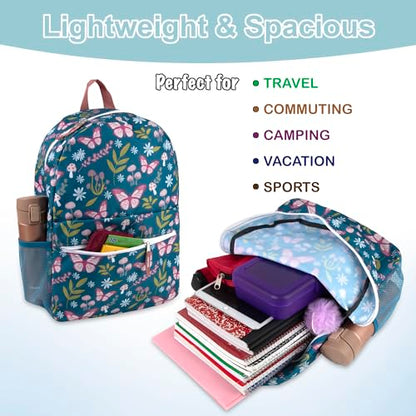 Trail maker 17 inch Backpack for Travel & Commute, Zippered Front & Mesh Side Pockets, Padded Straps - color: Butterfly Garden