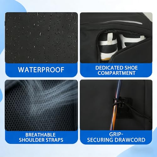 Smartway Waterproof Pickleball Bag With Shoe Compartment - Large Capacity Tennis Racket Backpack For Men Women - color: Black