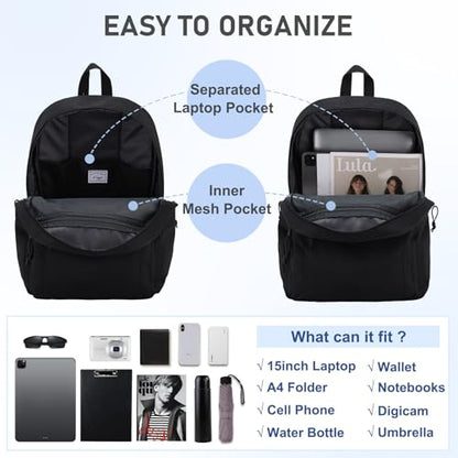 Kasqo School Backpack,Water Resistant Middle High School Bookbag for Teens Girls Boys School Bag Casual Women Men Daypack for Travel College Black - color: Black