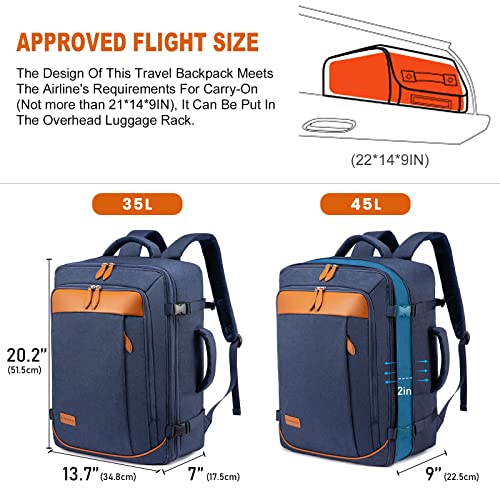 LOVEVOOK Carry on Backpack, 45L Large Travel Backpack for Women Men Airline Approved, Expandable Large Suitcase Backpacks With 4 Packing Cubes, Aer Travel Pack 3, Water Resistant Weekender Bag - color: Dark Blue, size: X-Large
