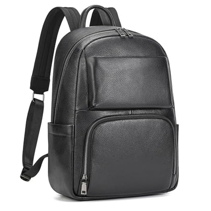 Laptop Leather Travel Backpack For Men Carry On Back Pack For Business Work computer Backpacks Fit 15.6" Laptop - color: Bb-00 Black
