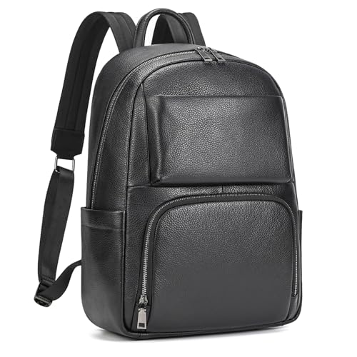 Laptop Leather Travel Backpack For Men Carry On Back Pack For Business Work computer Backpacks Fit 15.6" Laptop - color: Bb-00 Black