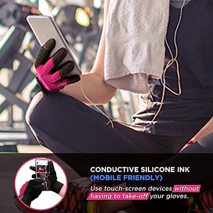 RDX Weight Lifting Gloves Gym Workout, Full Finger Touch Screen, Breathable Anti Slip Padded Palm Protection, Fitness Strength Training Powerlifting HIIT WOD Exercise, Men Women Home Gym Cycling - color: PINK, size: Large