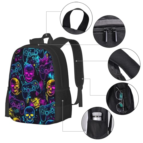 Ergonomic Padded Backpack Graffiti Skeleton Skull Video Gaming Colorful, Anti Theft Spacious Travel Daypack Sturdy Polyester Bag for Commute Gym Outdoor Leisure Use - color: Design (1325)
