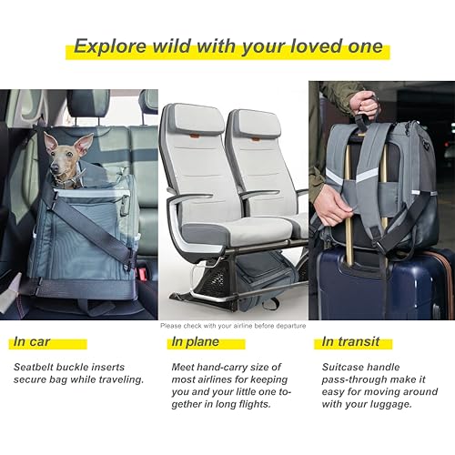 Expandable Pet Carrier, Airline-Approved Foldable and Detachable Backpack, Fits 13lbs Cat&11lbs Small Puppy Dog, for Car Travel,Camping and Emergency Transportation and Shelter (Grey)
