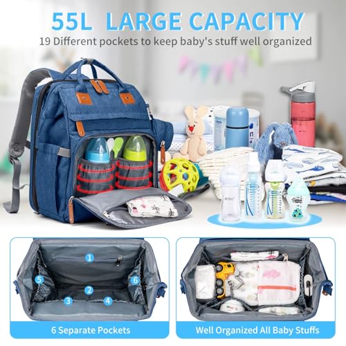 KABAQOO Diaper Bag Backpack with Detachable Changing Station, Large Capacity Baby Diaper Bags for Boys & Girls, Baby Registry Search Stuff & Shower Gifts, Newborn Essentials Must Haves, Blue - color: Blue