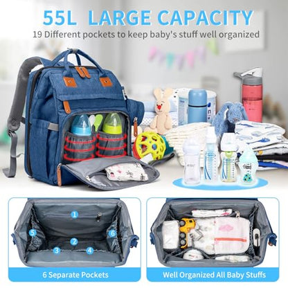 KABAQOO Diaper Bag Backpack with Detachable Changing Station, Large Capacity Baby Diaper Bags for Boys & Girls, Baby Registry Search Stuff & Shower Gifts, Newborn Essentials Must Haves, Blue - color: Blue
