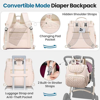 Tealari 4 in 1 Convertible Diaper Bag Backpack,Waterproof Baby Diaper Bag with Changing Pad,Converts into Baby Tote Bag,Diaper Backpack,Stroller Bag and Crossbody Diaper Bag - color: Beige
