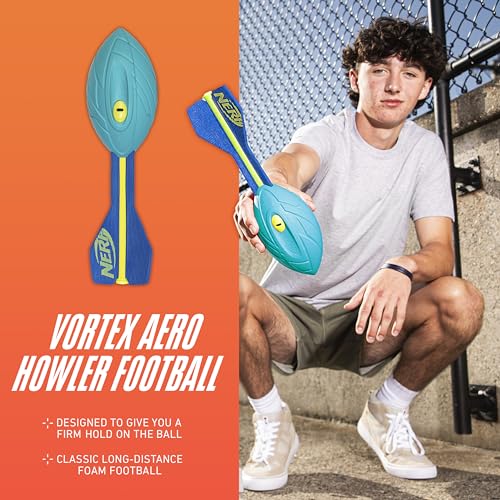Nerf Vortex Aero Howler Neon Foam Ball, Classic Long-Distance Football, Flight-Optimizing Tail, Whistling Sound, Indoor & Outdoor Fun (Amazon Exclusive) - color: Light Blue