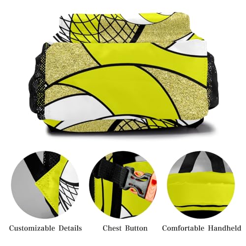 Volleyball Yellow Gold Multifuction Waterproof Backpack with Name Custom Shoulders Bookbag for Birthday Holiday Gift - color: Volleyball Yellow Gold