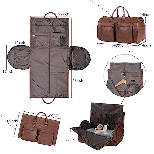 seyfocnia Convertible Travel Garment Bag,Carry on Garment Duffel Bag for Men Women - 2 in 1 Hanging Suitcase Suit Business Travel Bag - color: Brown-2zipper pocket