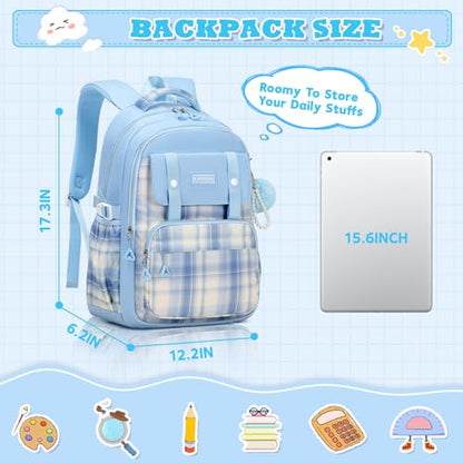 MUSEVOS Girls Backpack, Ideal School Backpack for Girls from Elementary to Teen Years, Kawaii Bookbag Cute Large Capacity - color: A-blue