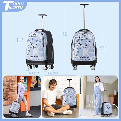 NEW TILAMI 19 Inch Rolling Backpack 360°rotating Universal Wheel, Large Organizer Compartments, Adjustable Handle, Carry on for School Students Business Travel, Ice-blue Rhombus Shadows - color: Ice-blue Rhombus Shadows
