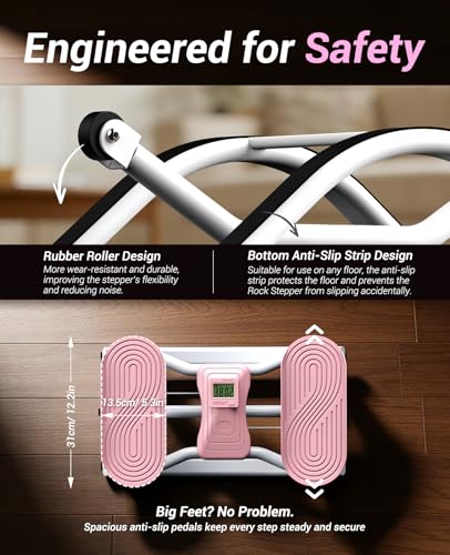 Rock Stepper Side to Side Exercise Machine, Rocking Stepper for Home Gym with LCD Display & Resistance Bands, Low-Impact Step Rocker Workout Equipment Supports 330 lbs - color: Pink