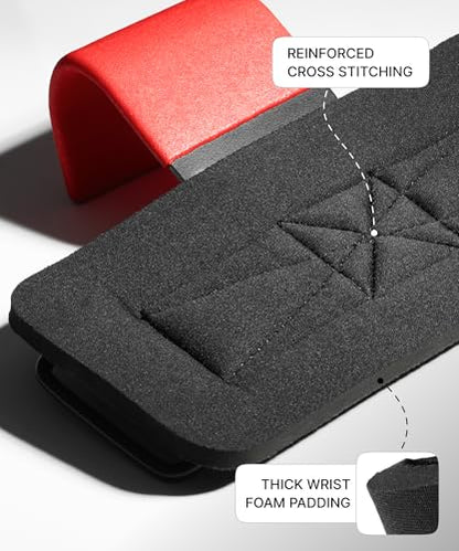 DMoose Fitness Weight Lifting Hooks (Pair) for Deadlifts, Pull Ups, Rows & Shrugs - Anti-Rip Nylon Strap Hand Grips with Thick Wrist Padding - Heavy Duty Wrist Straps for Weightlifting & Gym Workouts - color: Red