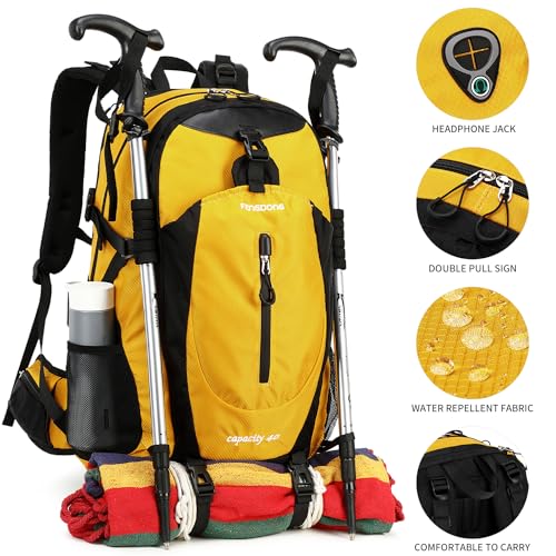 FENGDONG 40L Waterproof Lightweight Outdoor Daypack Hiking,Camping,Travel Backpack for Men Women Yellow - color: Yellow