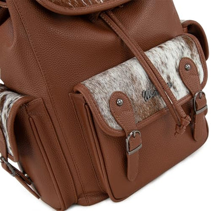 Montana West Wrangler Backpack Purse for Women Hair-on Cowhide Backpacks Western Travel Bags - color: Cowhide Brown