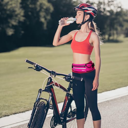 Jueachy Running Belts for Women Waterproof Fanny Pack Running Waist Pouch Phone holder Adjustable Sports Money Belt with Headphone Port - color: Pink