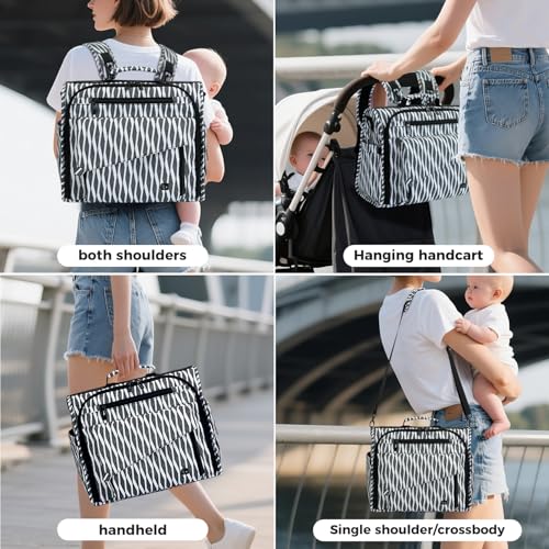 ALLCAMP Diaper Backpack, Waterproof Large Capacity Baby Bag, Multi-Function Nappy Bag with Stroller Hooks, Convertible Tote - color: Zebra Pattern