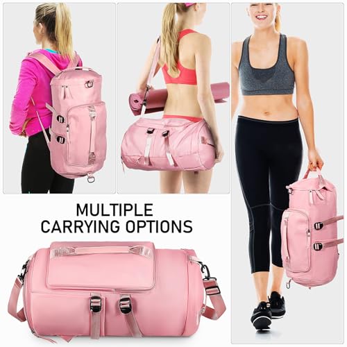 Ciieeo Travel Gym Backpack for Women and Men, Pink Multipurpose Sports Daypack with Wet Compartment and Adjustable Straps, Lightweight Hiking and Swimming Bag for Outdoor Activities