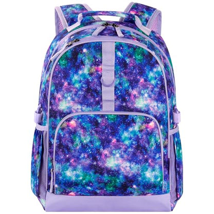 Choco Mocha Kids Backpack for Girls Galaxy Backpack Kids Elementary School Backpack for Girls Ages 6-8 Kid Bookbag 17 Inch with Chest Strap, Purple - color: Purple-galaxy