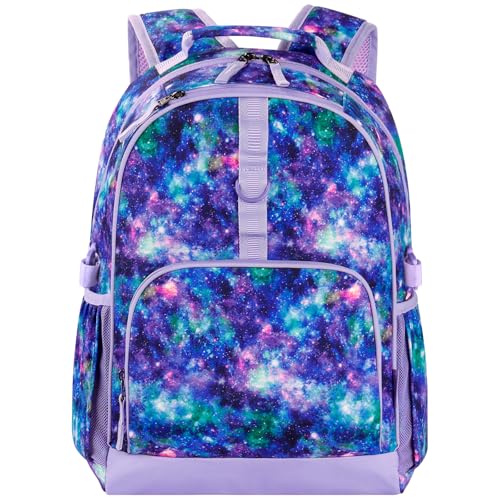 Choco Mocha Kids Backpack for Girls Galaxy Backpack Kids Elementary School Backpack for Girls Ages 6-8 Kid Bookbag 17 Inch with Chest Strap, Purple - color: Purple-galaxy